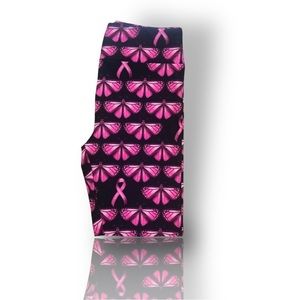 Pink Ribbons & Butterflies LuLaRoe Leggings Cancer Awareness Size OS (2-10) New